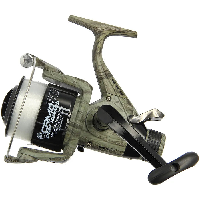 Angling Pursuits Camo 60 - 3BB Carp Runner Reel with 12lb Line and Spare Spool