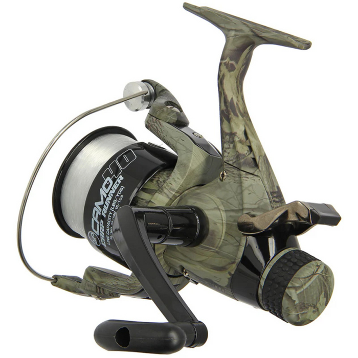 Angling Pursuits Camo 40 - 3BB Carp Runner Reel with 12lb Line and Spare Spool