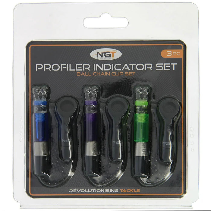 NGT Profiler 3PC Indicator Set - Green, Blue and Purple Indicators with Ball Clip Head