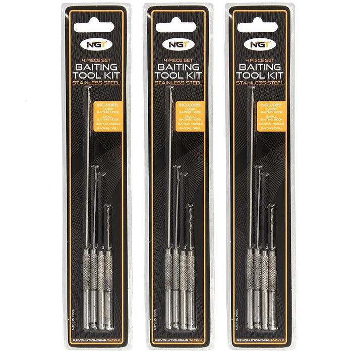 NGT 4pc Stainless Tool Set - PVA Long, PVA Short, Baiting Needle and Drill